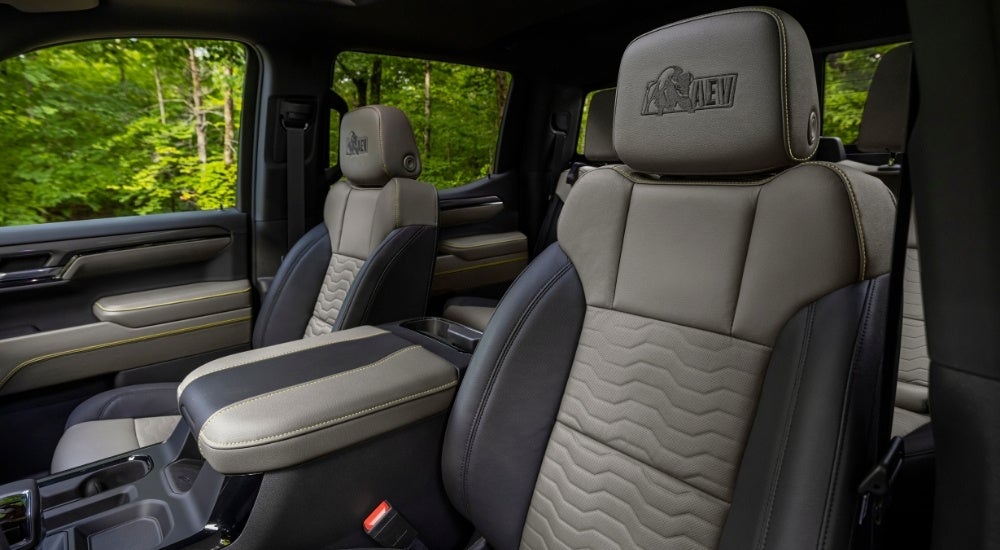 Black and grey seating is shown in a 2025 Chevy Silverado 1500 ZR2 Bison.