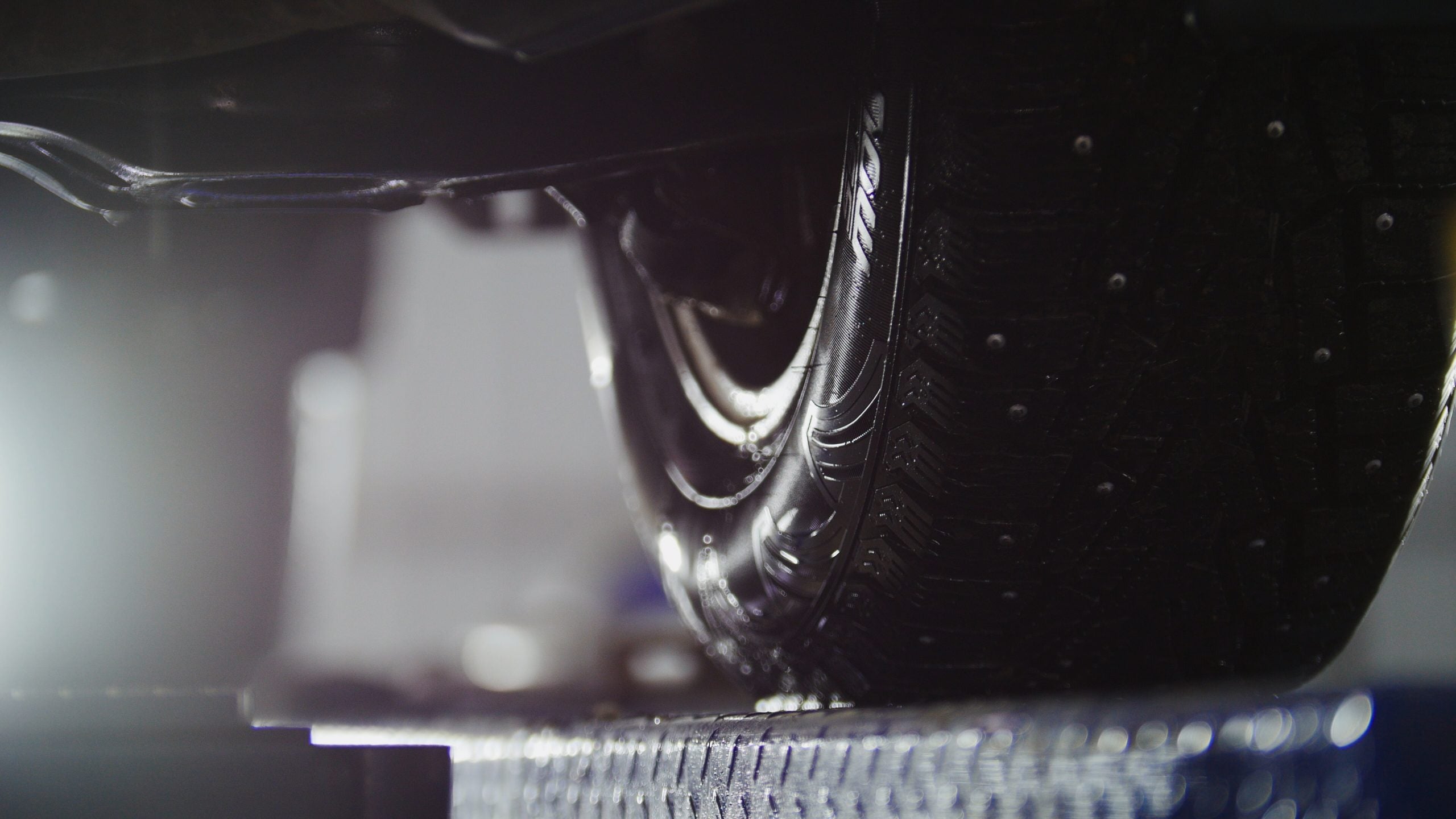 Close-up of tire on testing machine