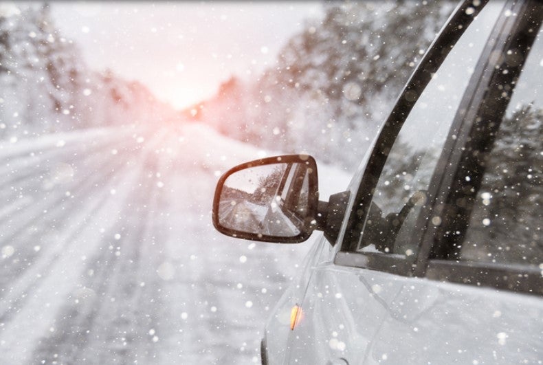 Car driving in the snow