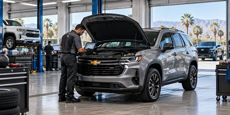 Chevrolet vehicle being serviced by a technician at Diamond Chevrolet of Banning