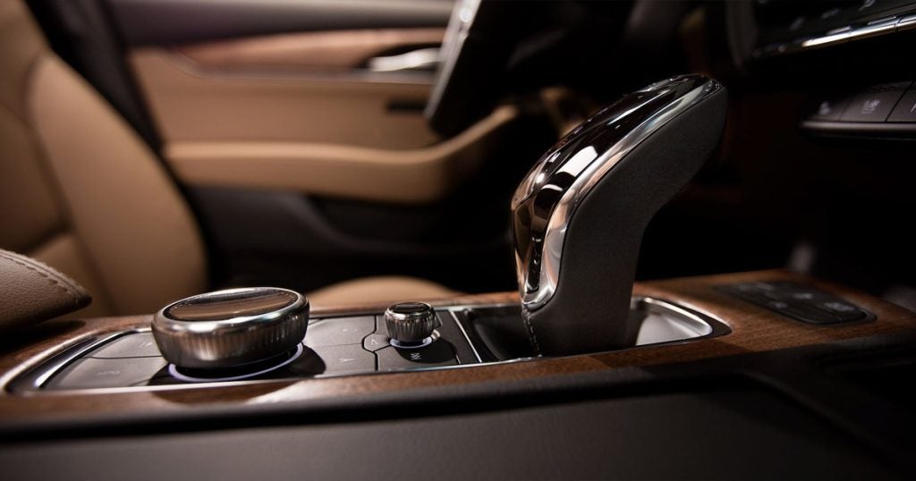 Interior features for a Cadillac vehicle.