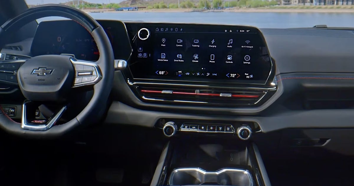 Chevrolet Silverado EV interior dashboard showing large touchscreen infotainment system and modern design