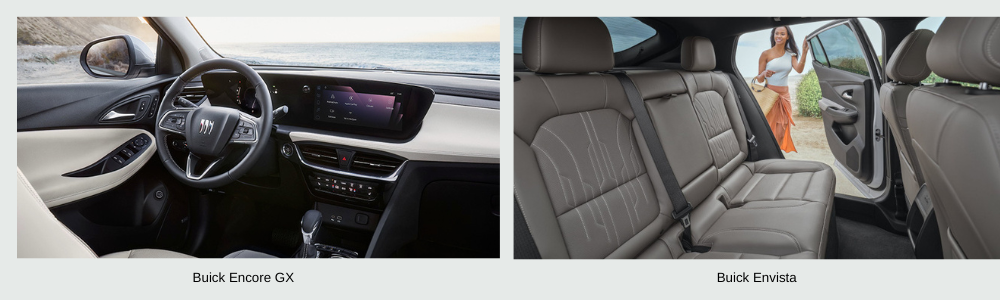 Buick SUVs premium interior is being shown, with a lovely young woman opening the back seat door