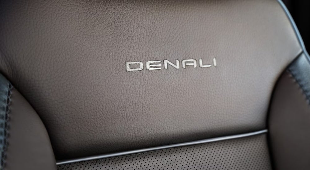 Denali stitching on the seat of a 2025 GMC Sierra 3500 HD Denali.
