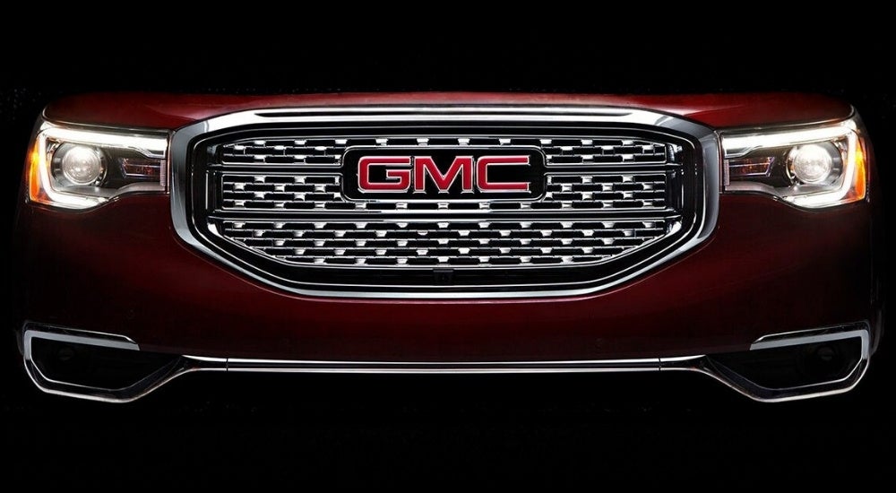 Front of a red 2018 GMC Acadia Denali