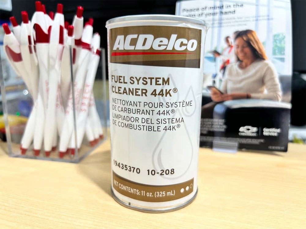 ACDelco Fuel System Cleaner 44K automotive product, 11 oz can with white and red pens at Beck Motors Sunnyside