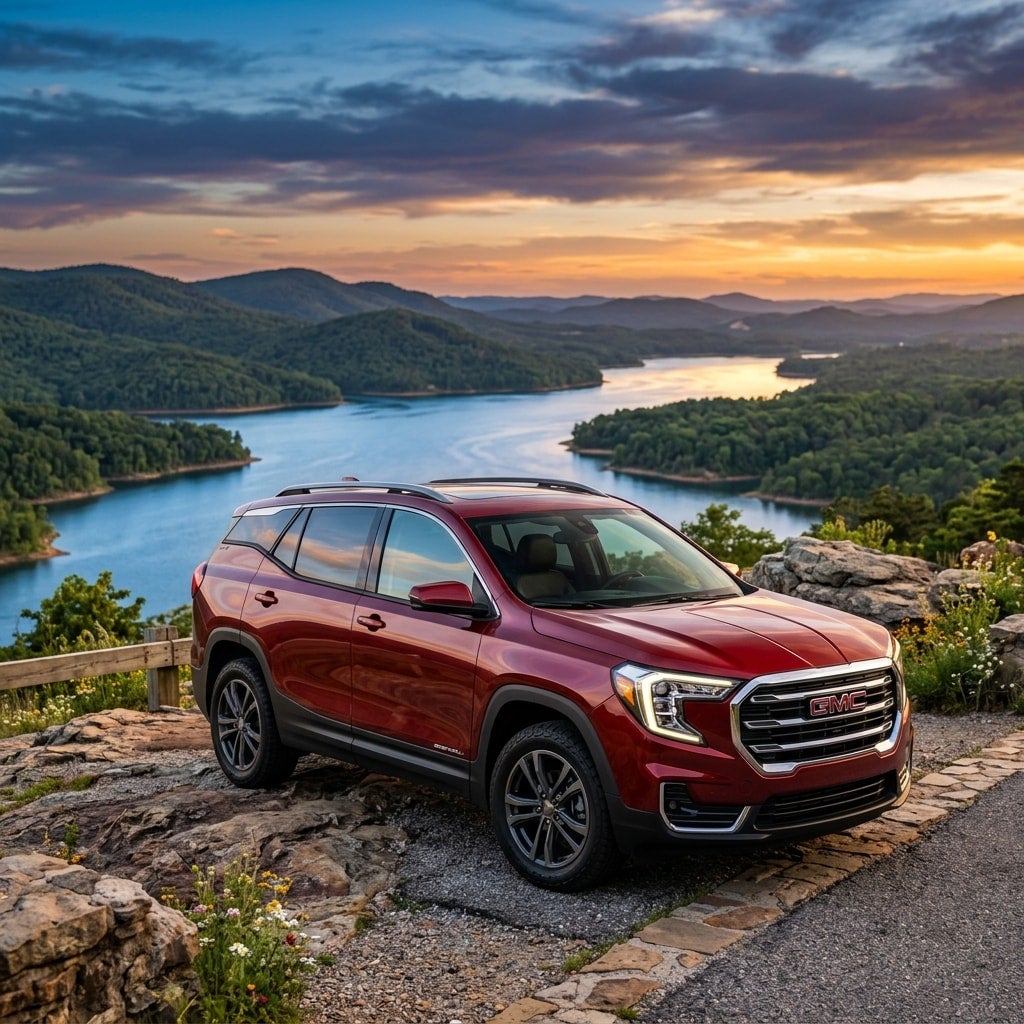 2026 GMC Terrain parked in hot springs overlooking the Ouachita Mountains