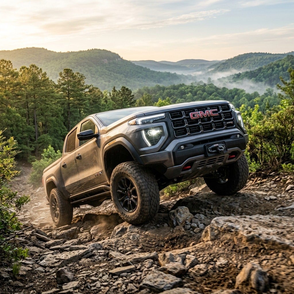 2026 GMC Canyon mid-size pickup truck off roading on hot springs trails