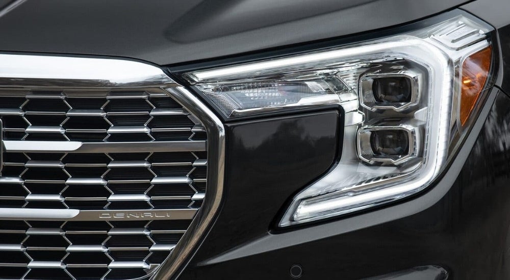 Driver side headlight on a black 2024 GMC Terrain Denali