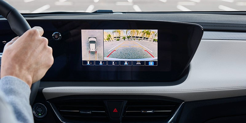 2026 Buick Encore GX infotainment display showing rearview camera and parking assist system at Stadium Buick GMC in Salem, OH.