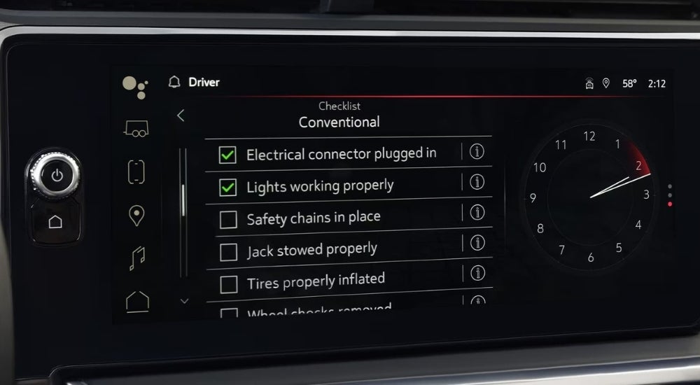 Checklist on the infotainment screen in a 2025 GMC Sierra 1500 Denali