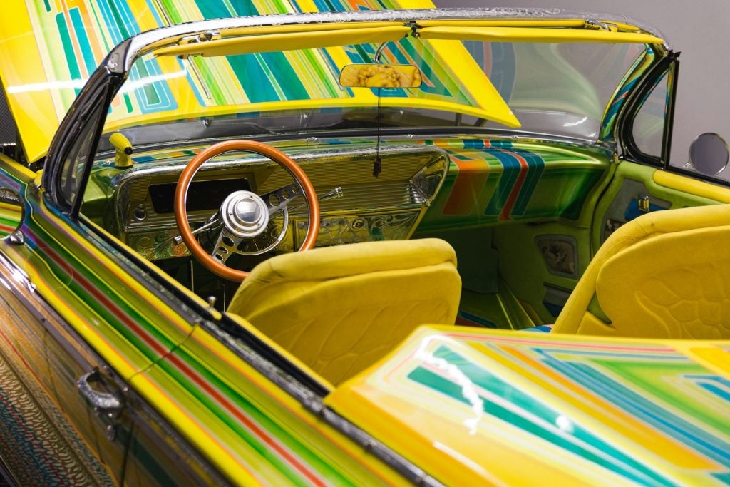 Car with bright colorful stripes