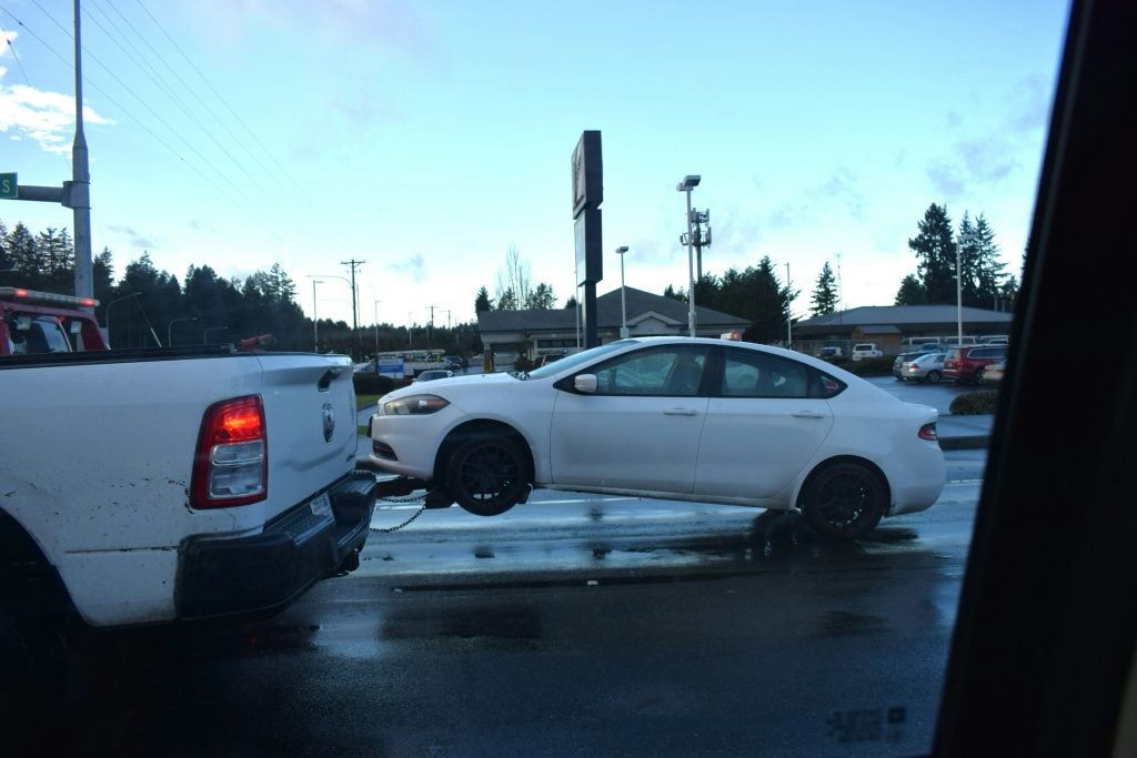 Car being towed