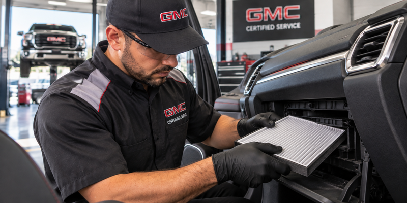 Technician replacing a GMC cabin air filter