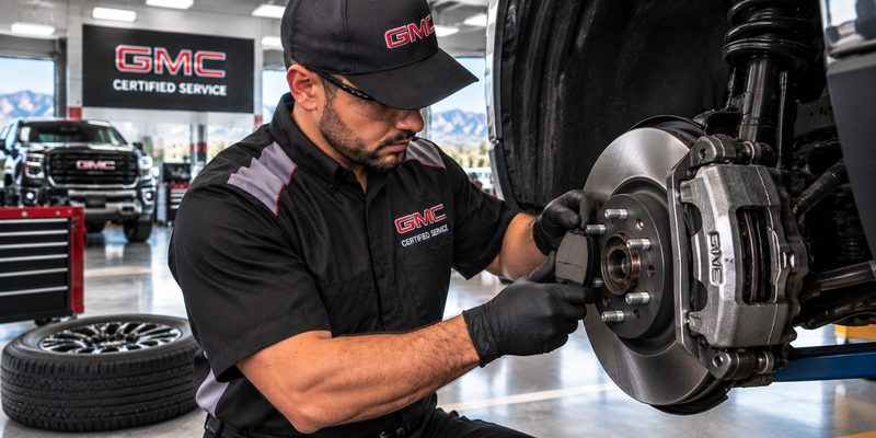 GMC brake service performed by a technician