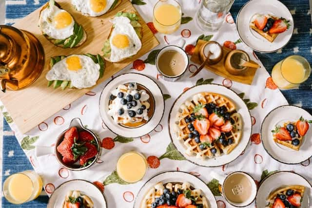 Round White Ceramic plate filled with waffle