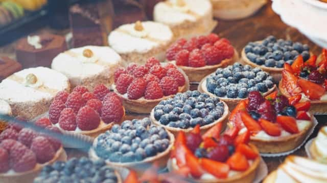 Pastries in display cabinet