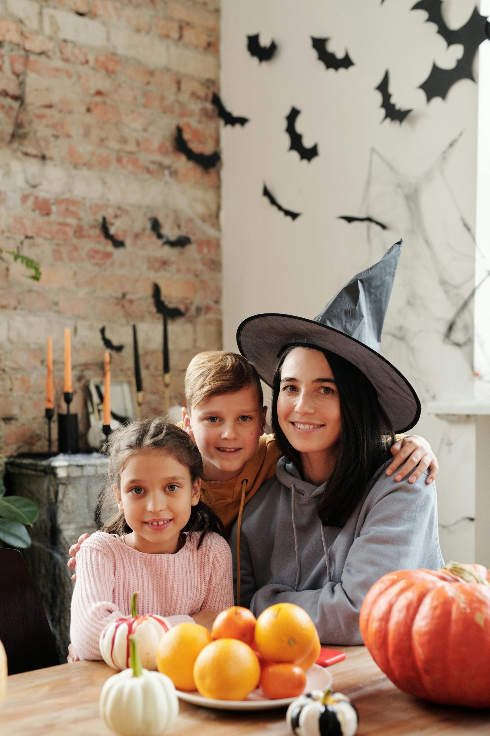 Family taking pictures for Halloween