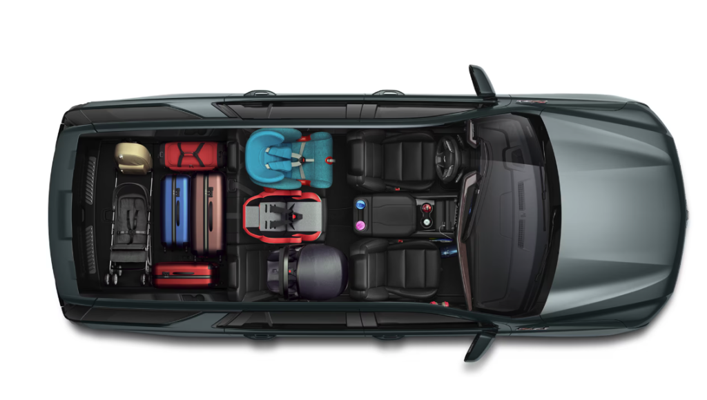 Chevrolet SUV overhead cargo layout for family travel and luggage