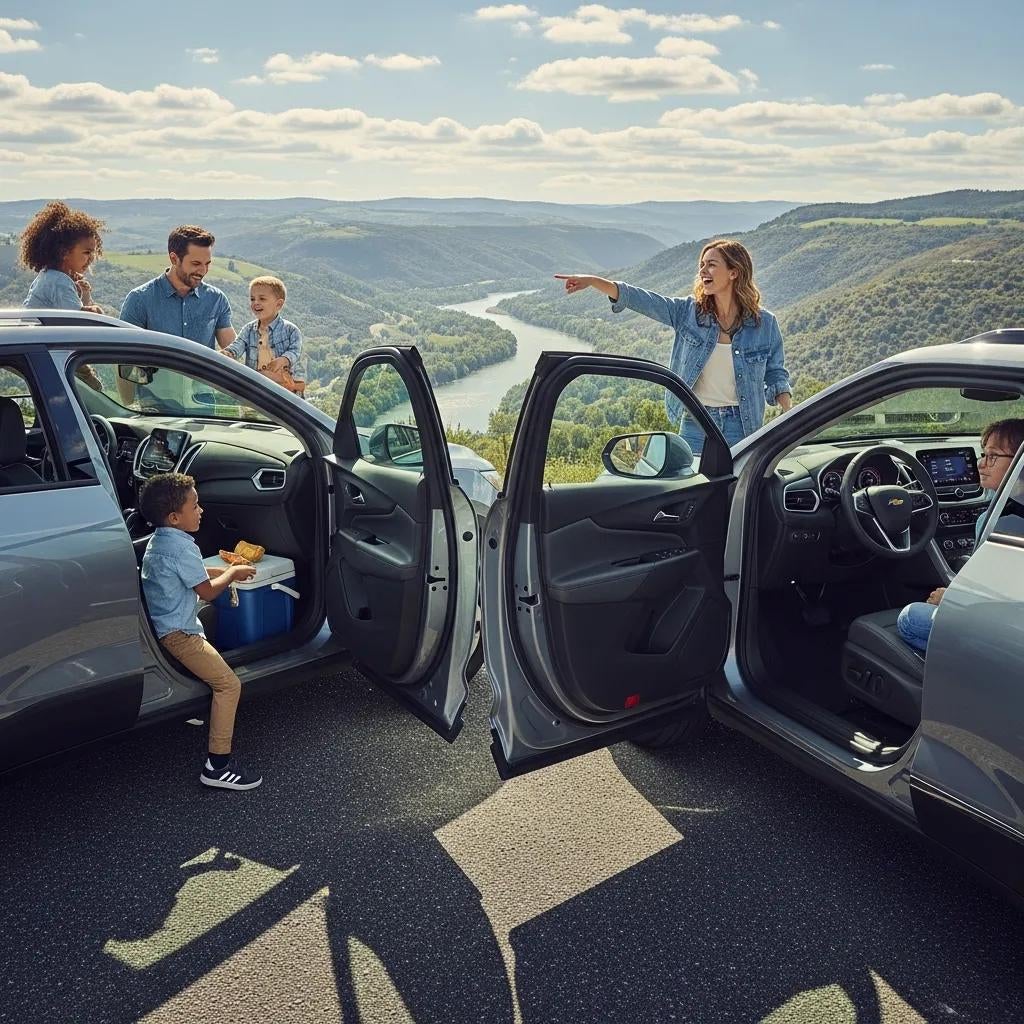 Family loading a 2026 Chevrolet Equinox and Blazer SUV at Valmark Chevrolet in New Braunfels, TX
