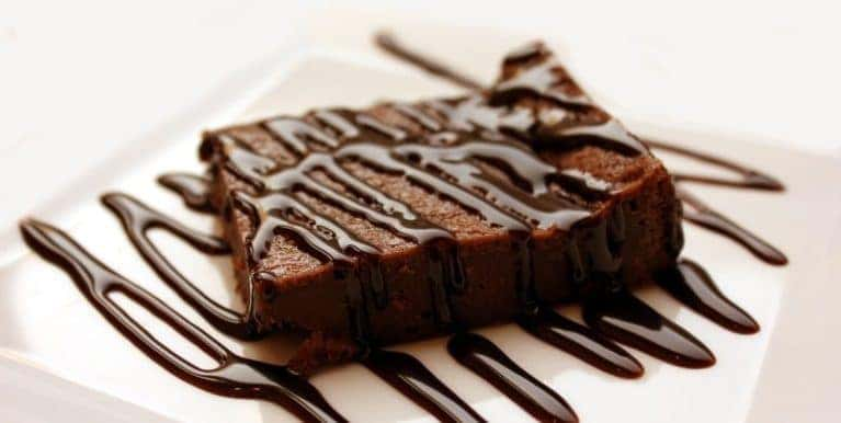 Chocolate brownie with chocolate sauce drizzle 