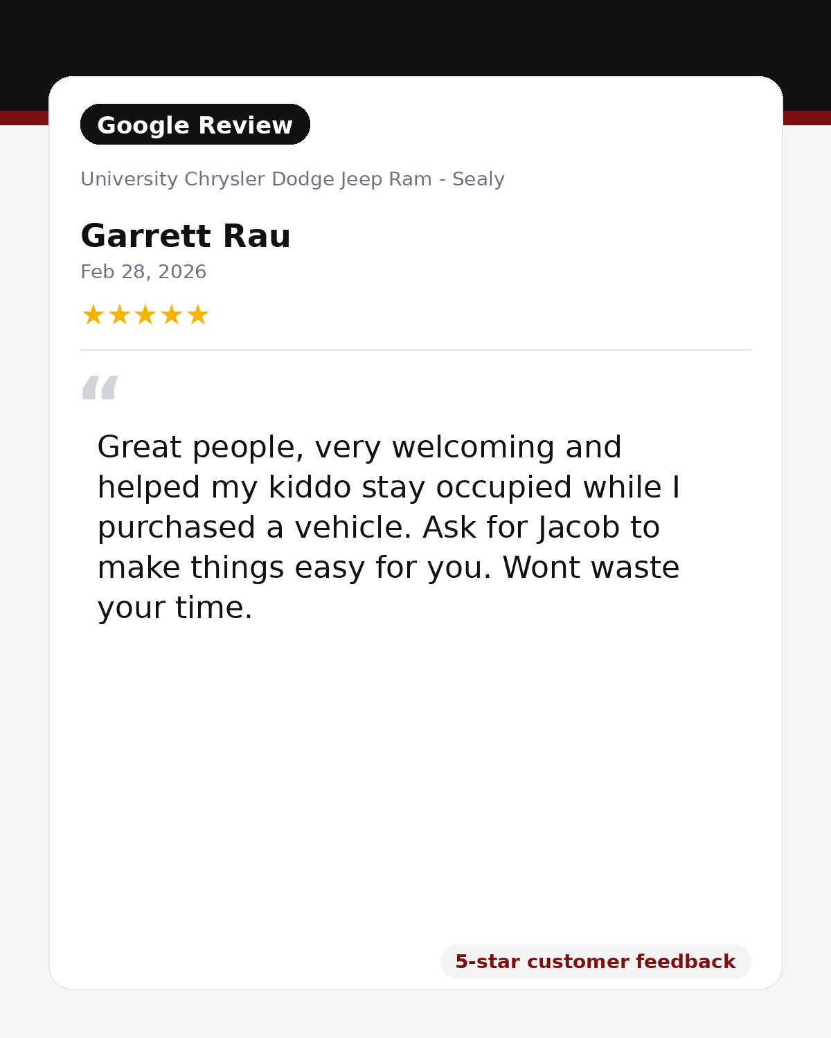 Google review for University Chrysler Dodge Jeep Ram from customer 3