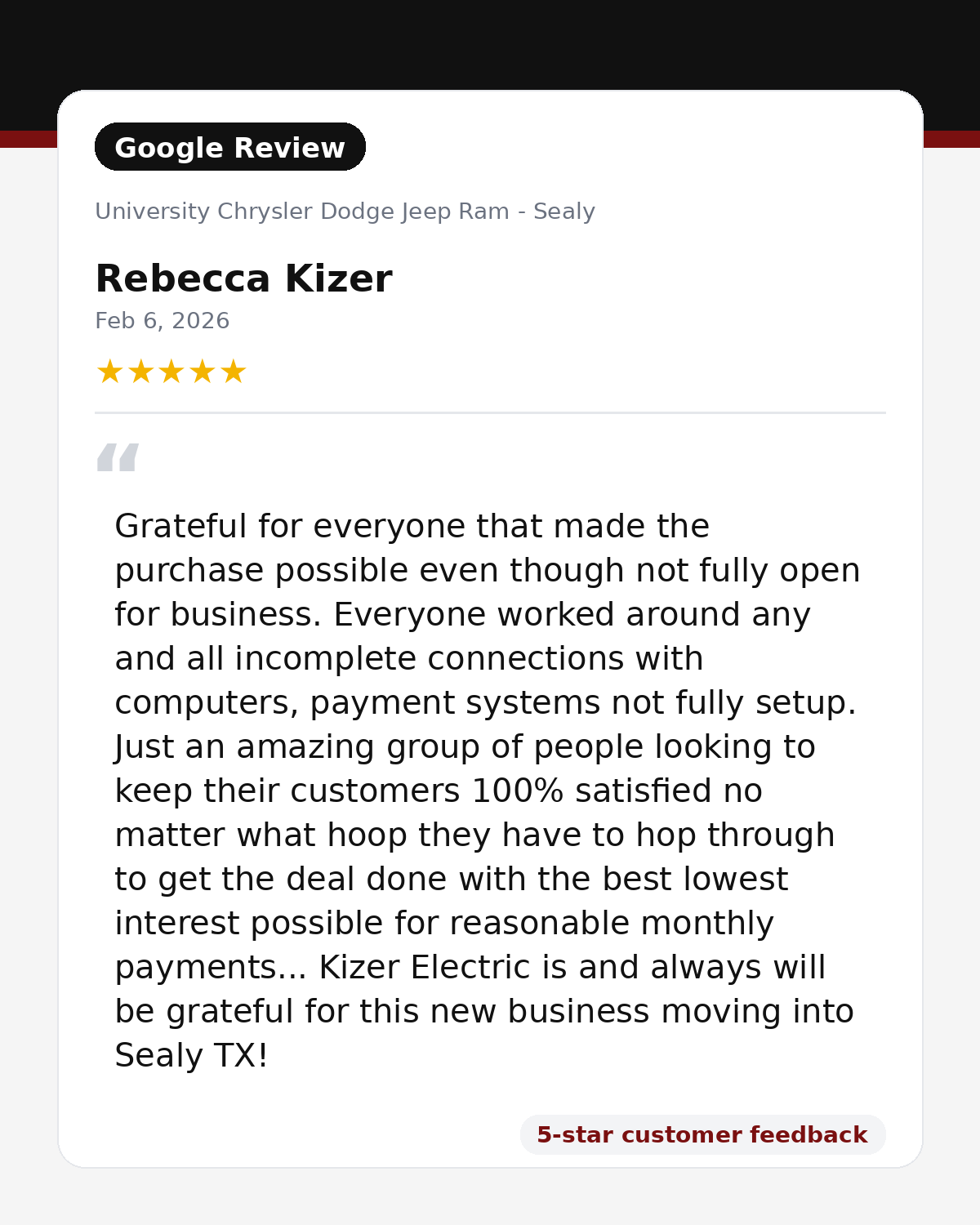 Google review for University Chrysler Dodge Jeep Ram from customer 5