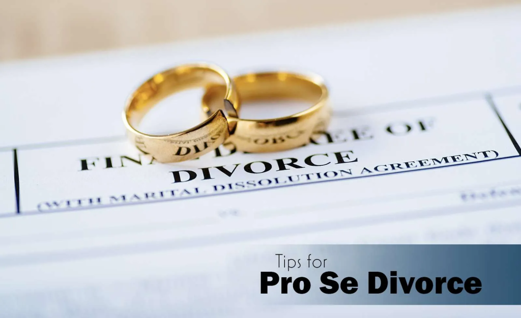 pro se - representing yourself in a divorce gold rings on top of a decree