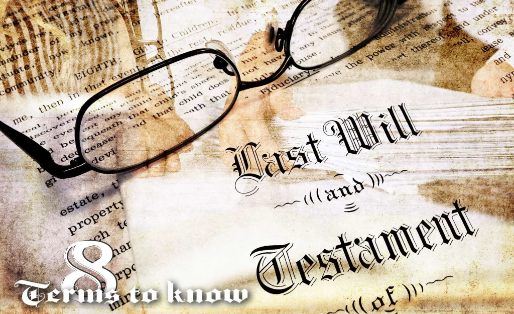8 important terms to know when becoming an executor of an estate with last will and testament photo superimposed on a photo of two people with paperwork