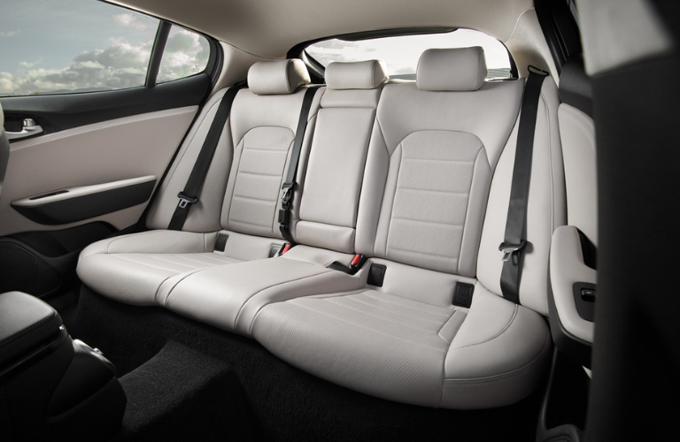 2023 Kia Stinger leather seat trim up close. 