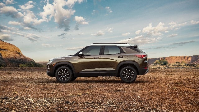 A 2022 Chevrolet Trailblazer SUV parked in a sunlit desert landscape.