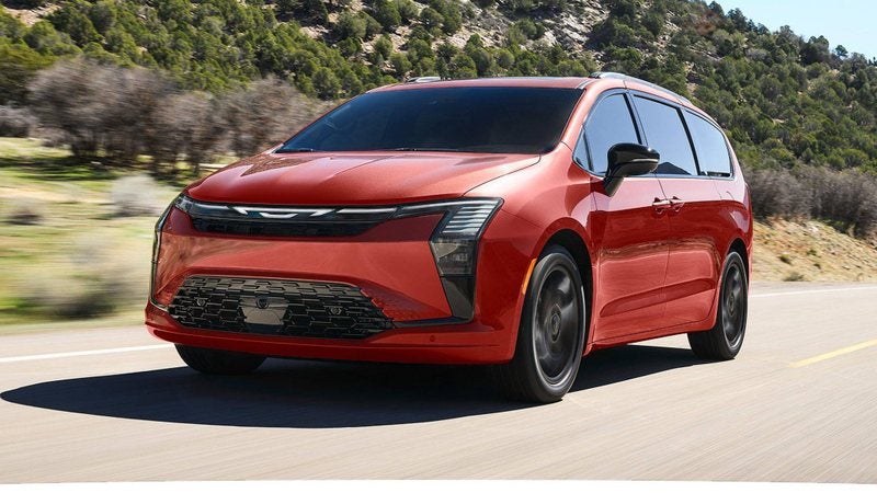 Red 2027 Chrysler Pacifica Limited with the S Appearance Package on a highway; Pacifica financing at Ross Downing CDJR of Mobile, AL