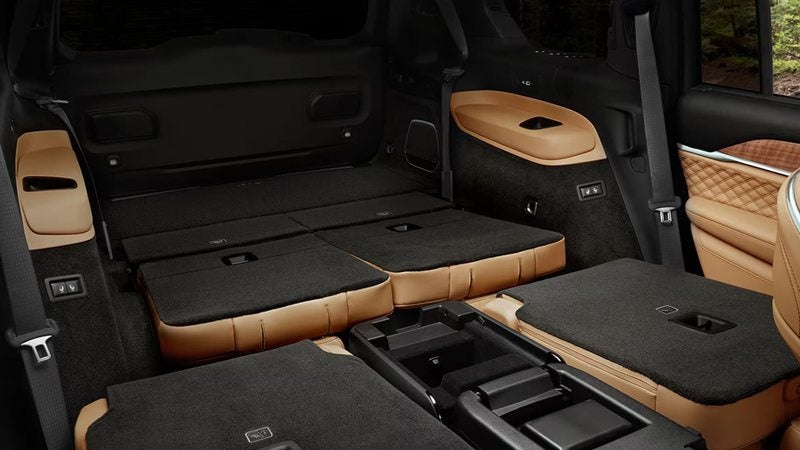 Cargo area of a 2026 Jeep Grand Cherokee L with the second and third rows folded; Grand Cherokee L financing at Ross Downing CDJR of Mobile, AL