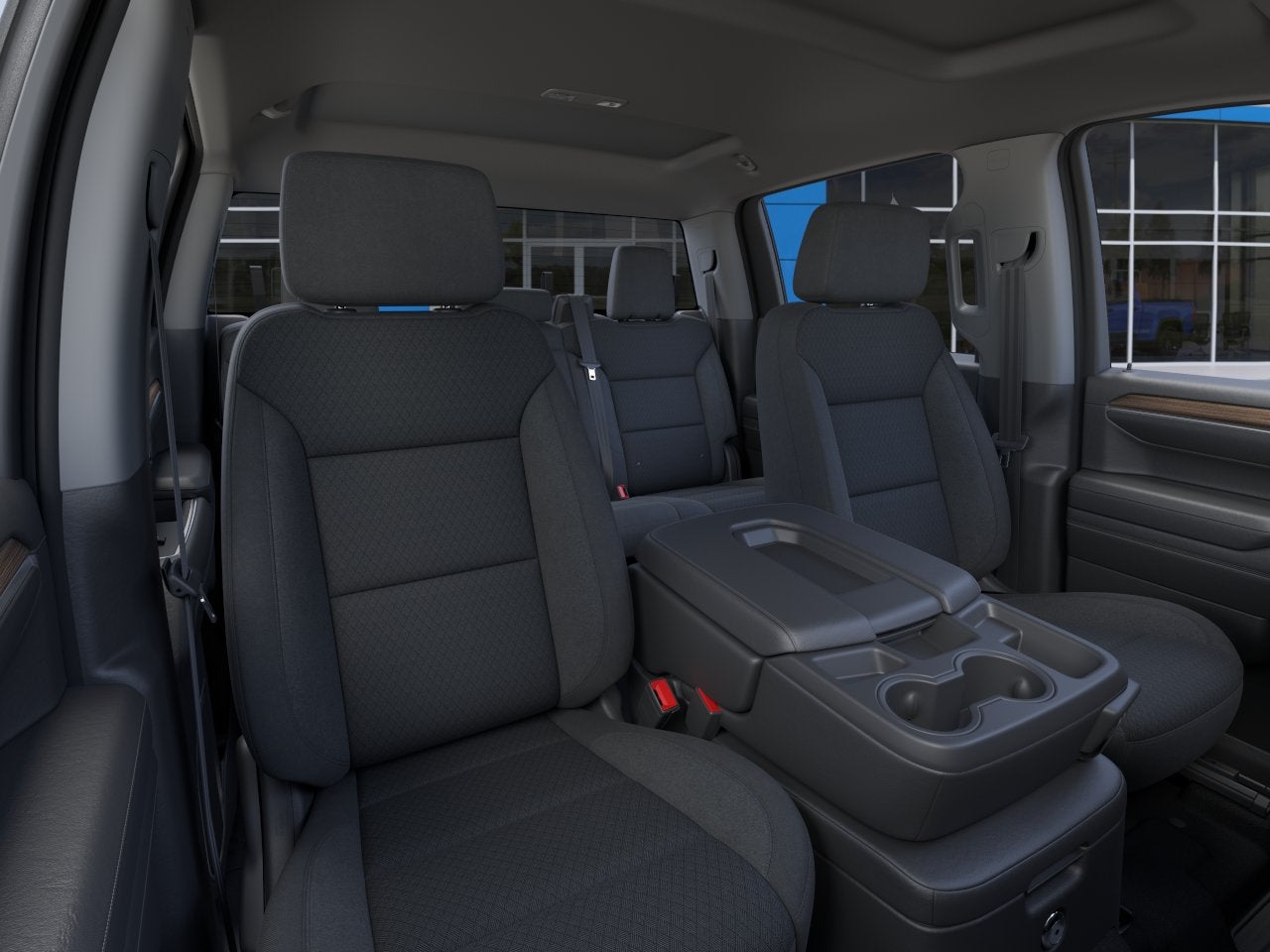2026 Chevrolet Silverado 1500 Crew Cab interior showing front seats and rear passenger area