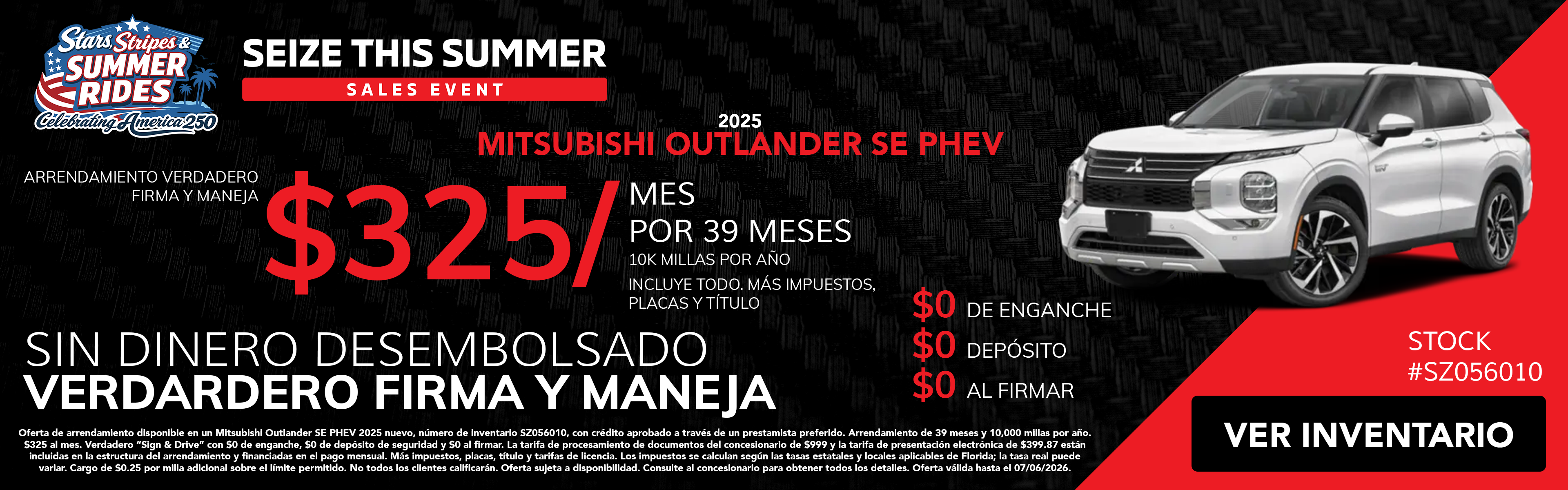 Mitsubishi Outlander PHEV SE $325 per month for 39 months.