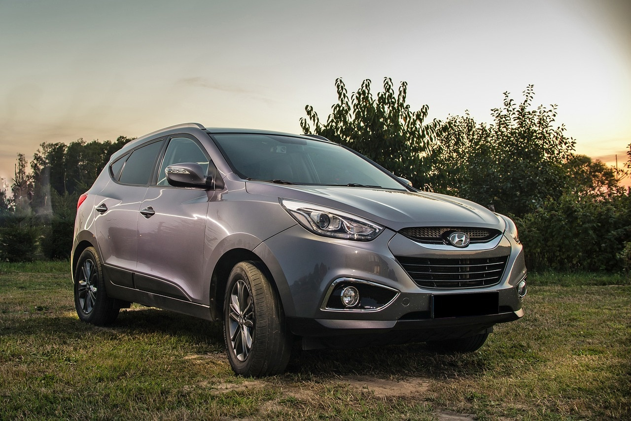 New Hyundai Cars parked in the grass.
