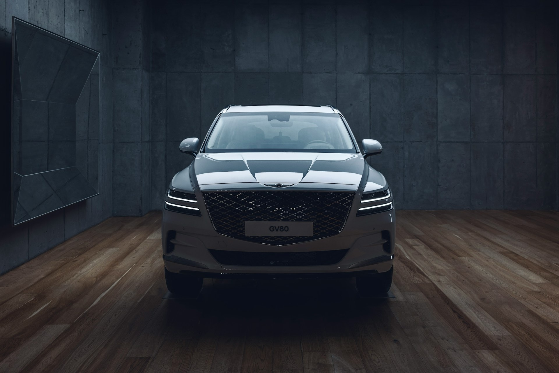 Rear view of a dark blue Hyundai 
