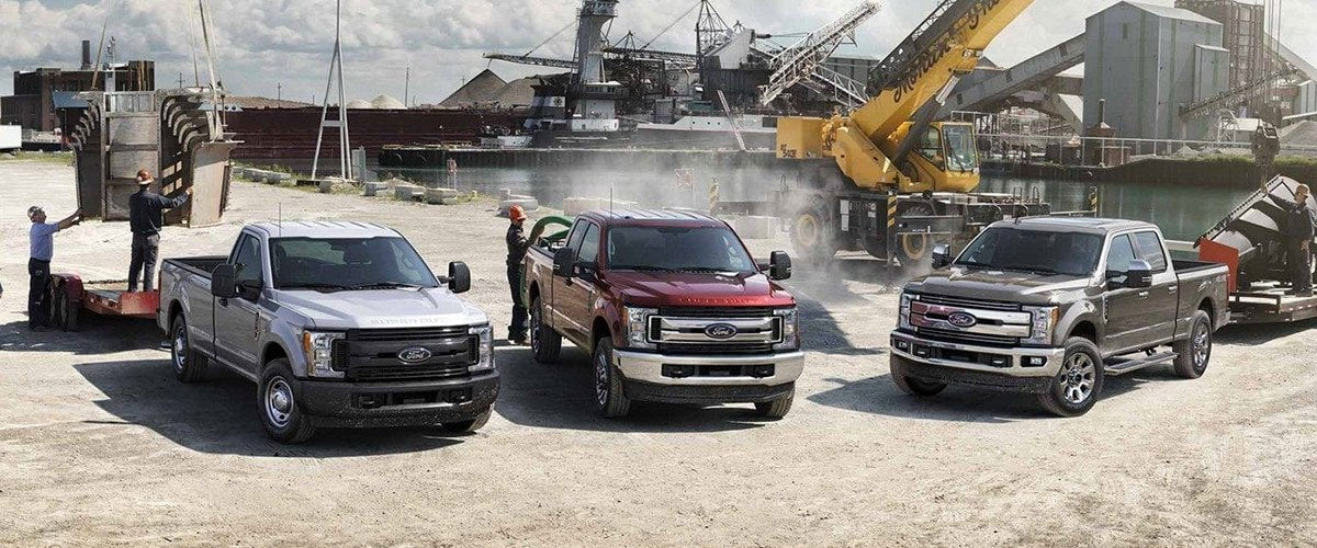 Ford F-Series trucks lineup including F-150, F-250, and F-350 pickup models.

