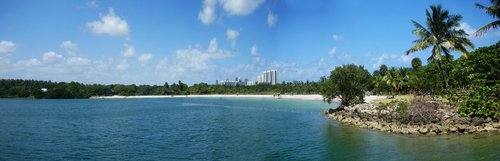 Empty coastal road beside the ocean under a clear blue sky