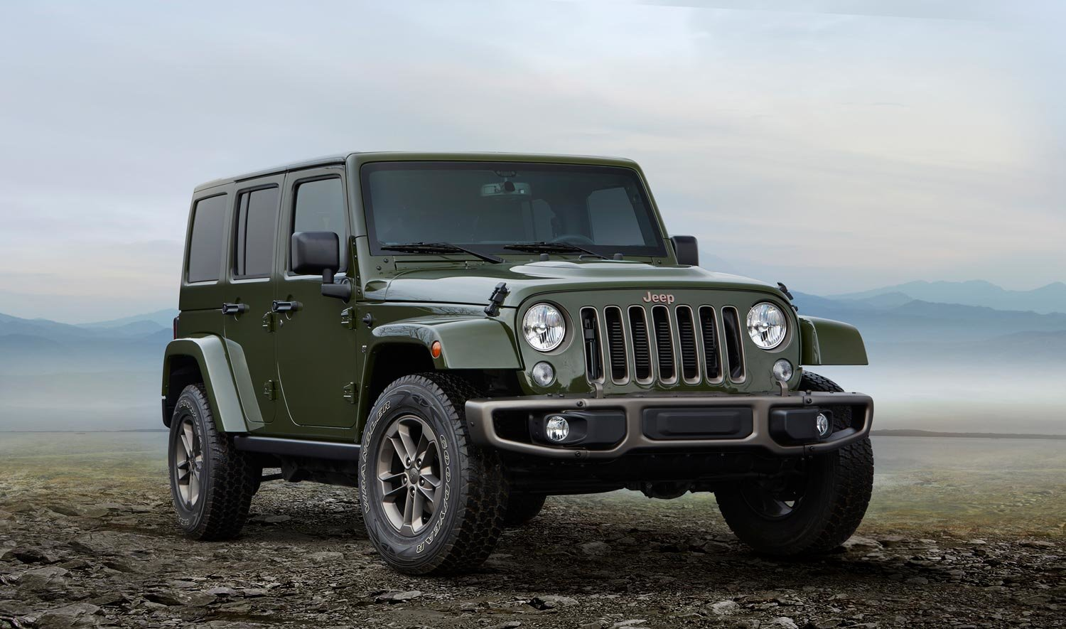 Jeep vehicles including Wrangler and Cherokee showcasing off-road capability.