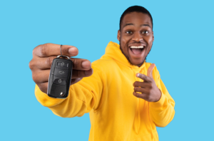 A person holding the key to their new car near Orangeburg, South Carolina