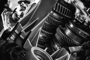 A car's transmission system being worked on at a service center near Orangeburg, South Carolina