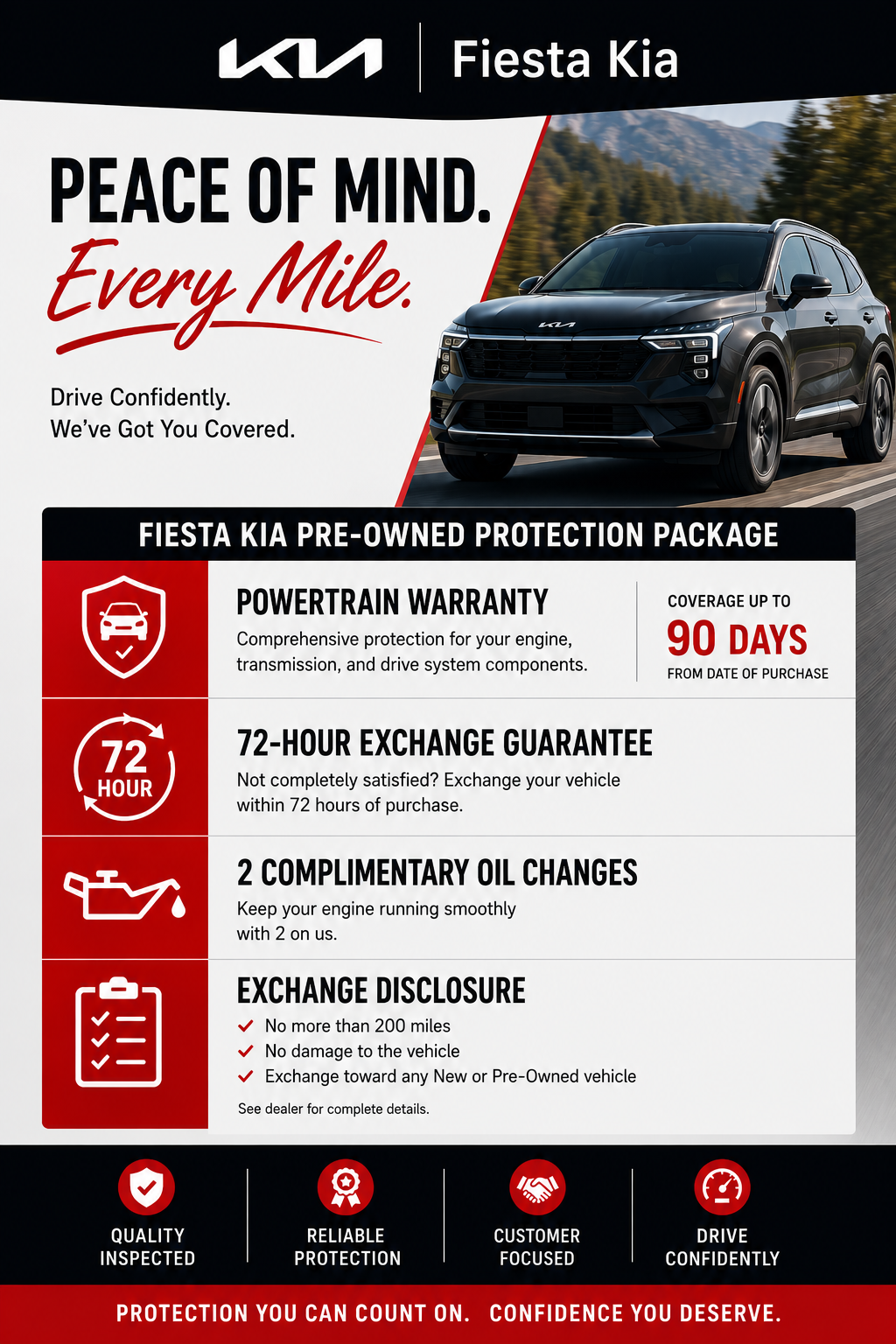 Complimentary 90 Day Peace of Mind at Fiesta Kia