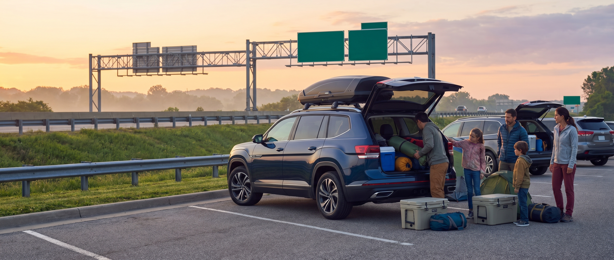 Volkswagen Atlas loaded for Memorial Day road trip on I-26 near Spartanburg, SC