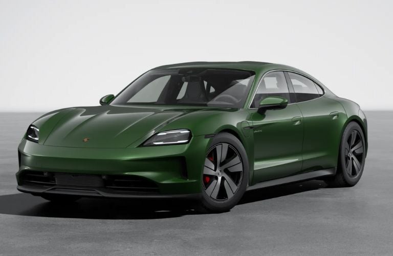 2025 Porsche Taycan 4S in Oak Green Metallic Neo color.