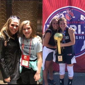 Mother and daughter with trophies and medals