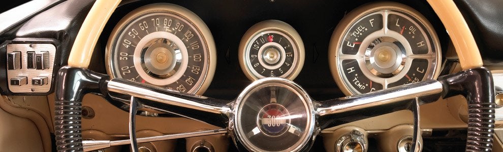 Vintage Chrysler steering wheel and dashboard gauges
