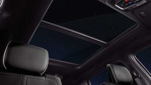 2019 Ram 1500 panoramic sunroof seen from the back seat
