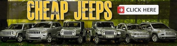 Cheap Jeeps promotional banner showing a row of Jeep vehicles