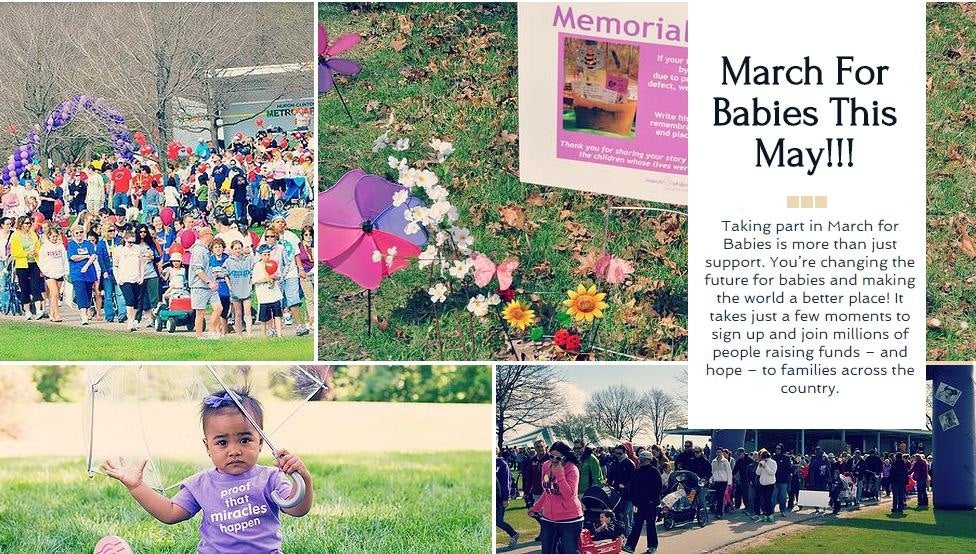Collage of March for Babies walk photos and event information